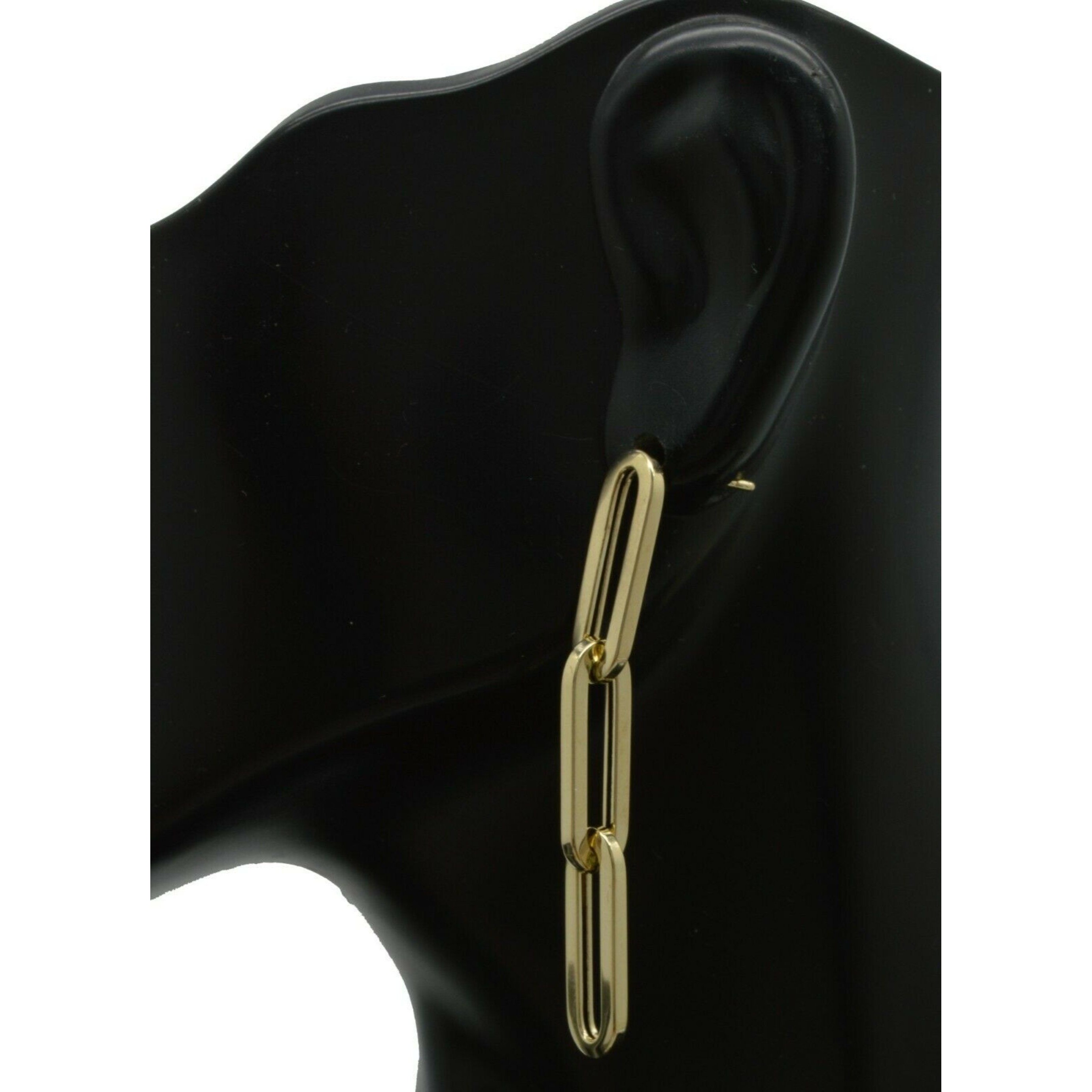 14k Yellow Solid Gold 3 Link Paper Clip Drop Polished 175 Earrings 512$